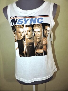 NSYNC White Graphic Tank Top - Band Logo Photo Panel
